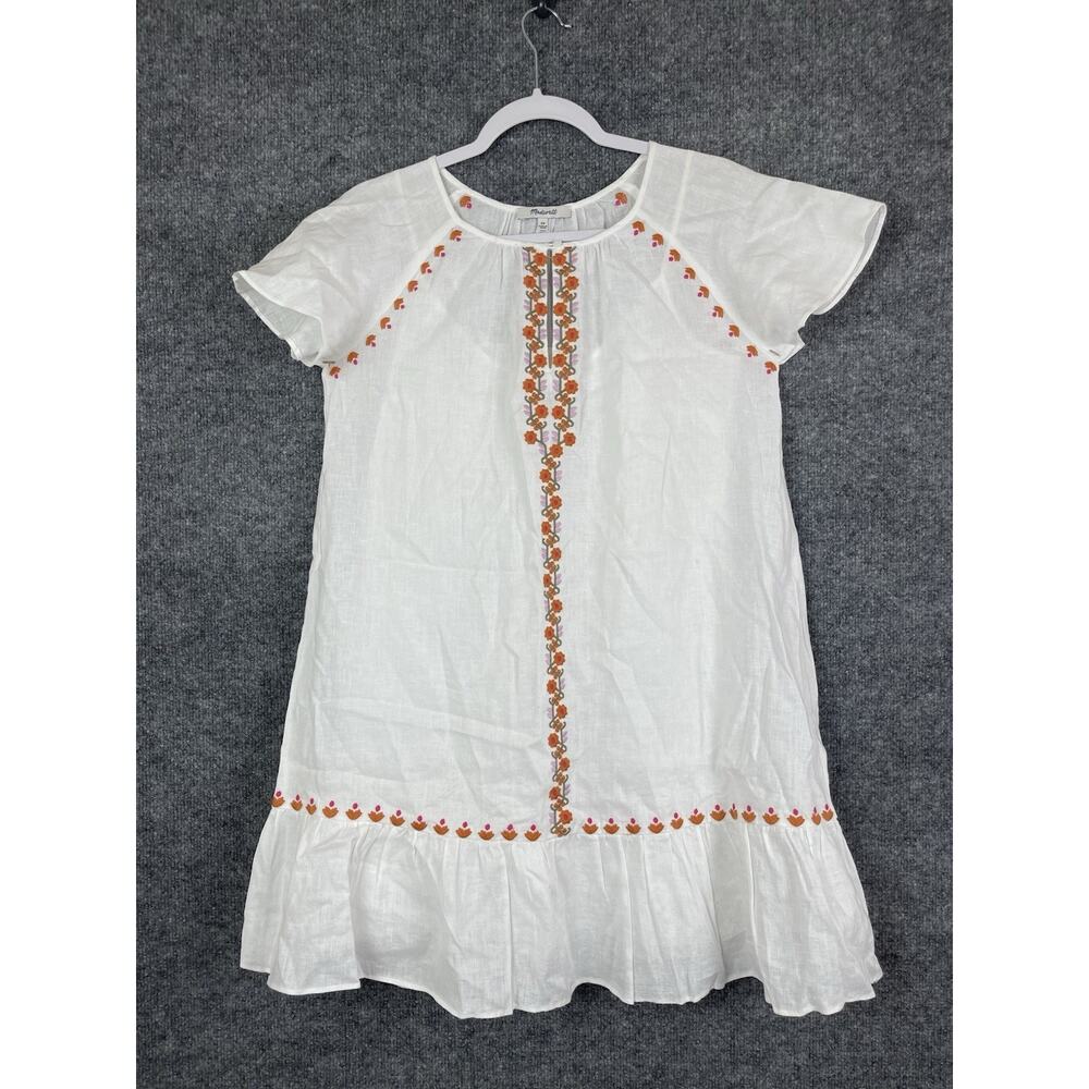 Madewell Embroidered Linen Blend Raglan Ruffle Mini‎ Dress Lighthouse Floral XS